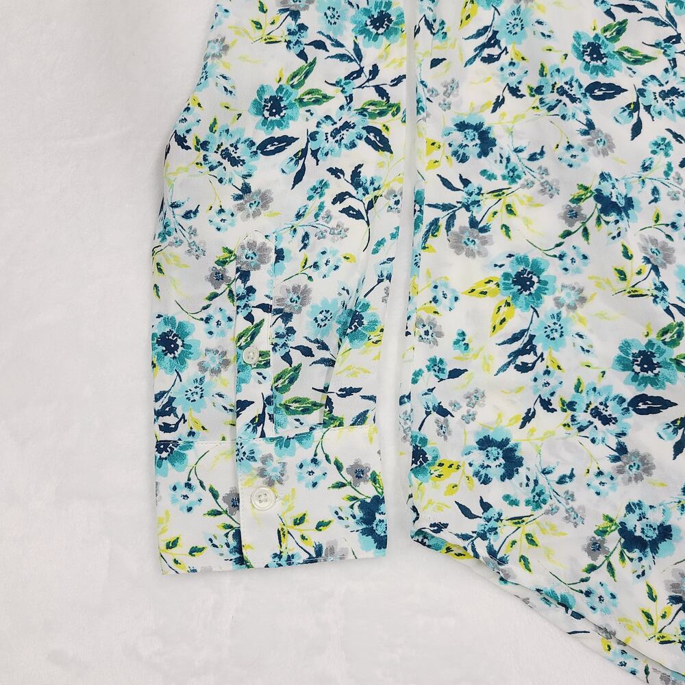Banana Republic Floral Blouse Medium Blue Green Button Front Shirt Lightweight - Picture 6 of 11